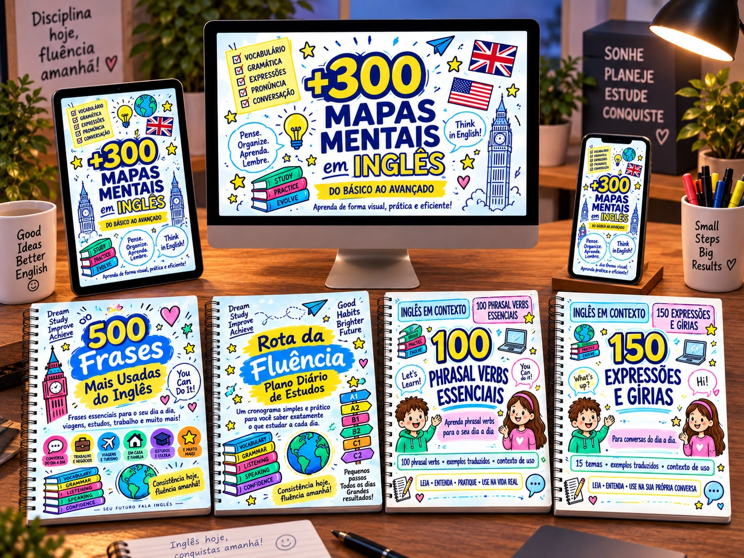 Kit Completo com mais de 300 Mapas Mentais em Inglês e bônus